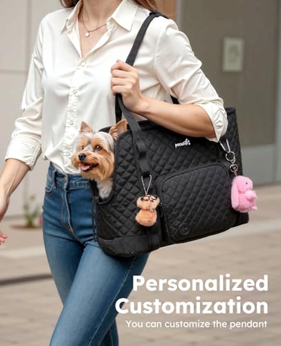 Pecute Dog Purse Carrier for Small Dogs – Black Lightweight Travel Tote with Safety Tether