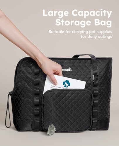 Pecute Dog Purse Carrier for Small Dogs – Black Lightweight Travel Tote with Safety Tether