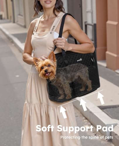 Pecute Dog Purse Carrier for Small Dogs – Black Lightweight Travel Tote with Safety Tether