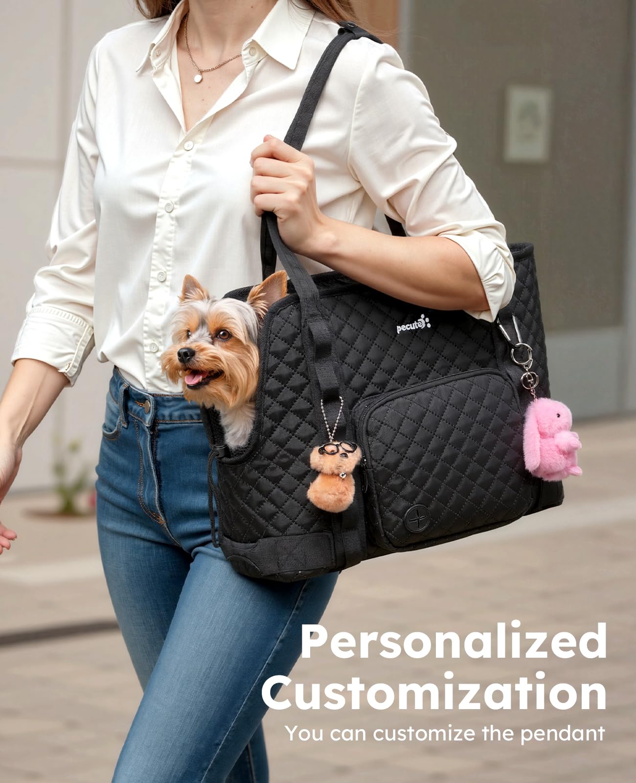 Pecute Dog Purse Carrier for Small Dogs – Black Lightweight Travel Tote with Safety Tether