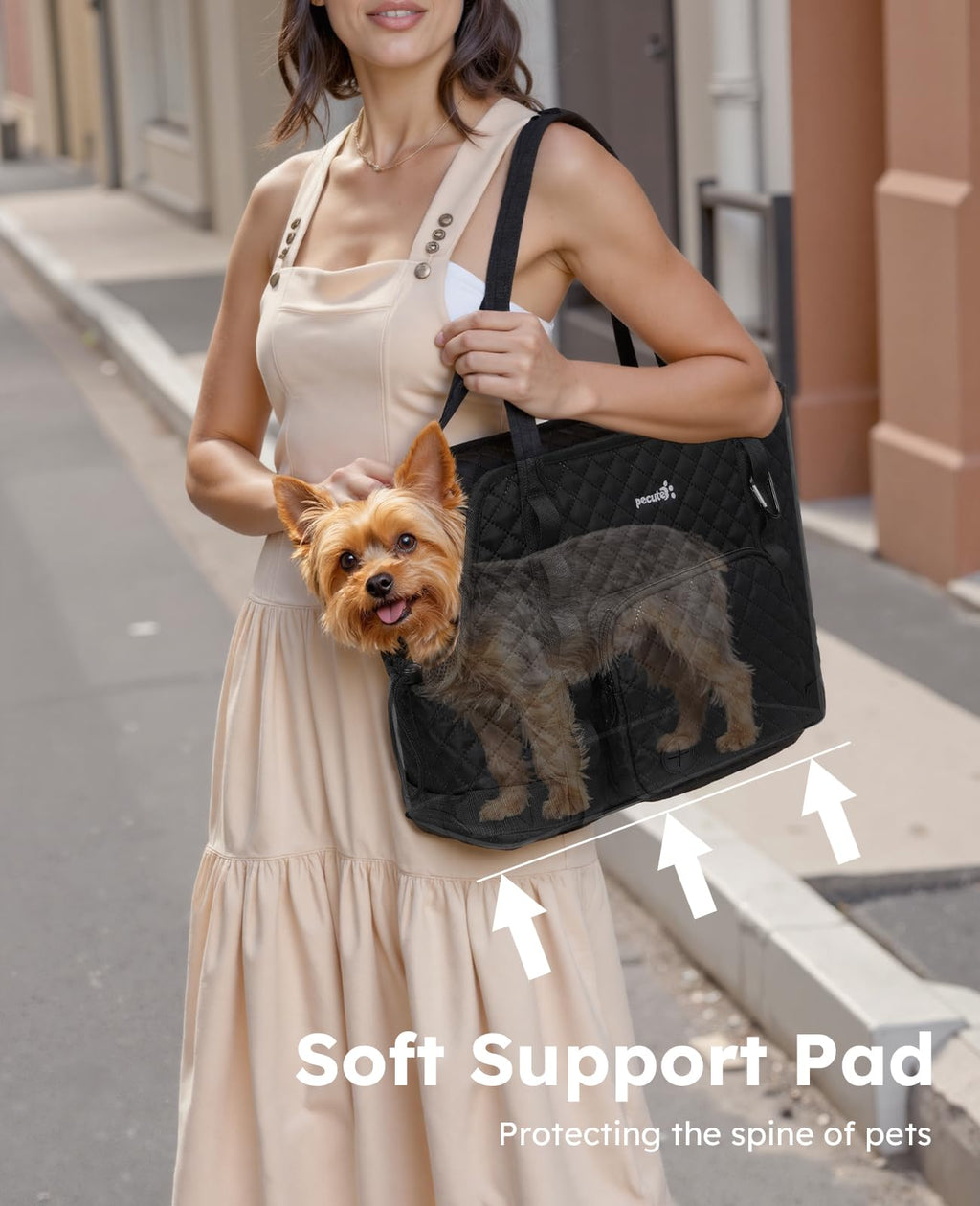 Pecute Dog Purse Carrier for Small Dogs – Black Lightweight Travel Tote with Safety Tether