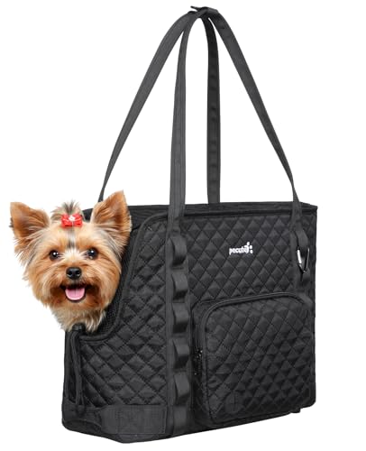 Pecute Dog Purse Carrier for Small Dogs – Black Lightweight Travel Tote with Safety Tether