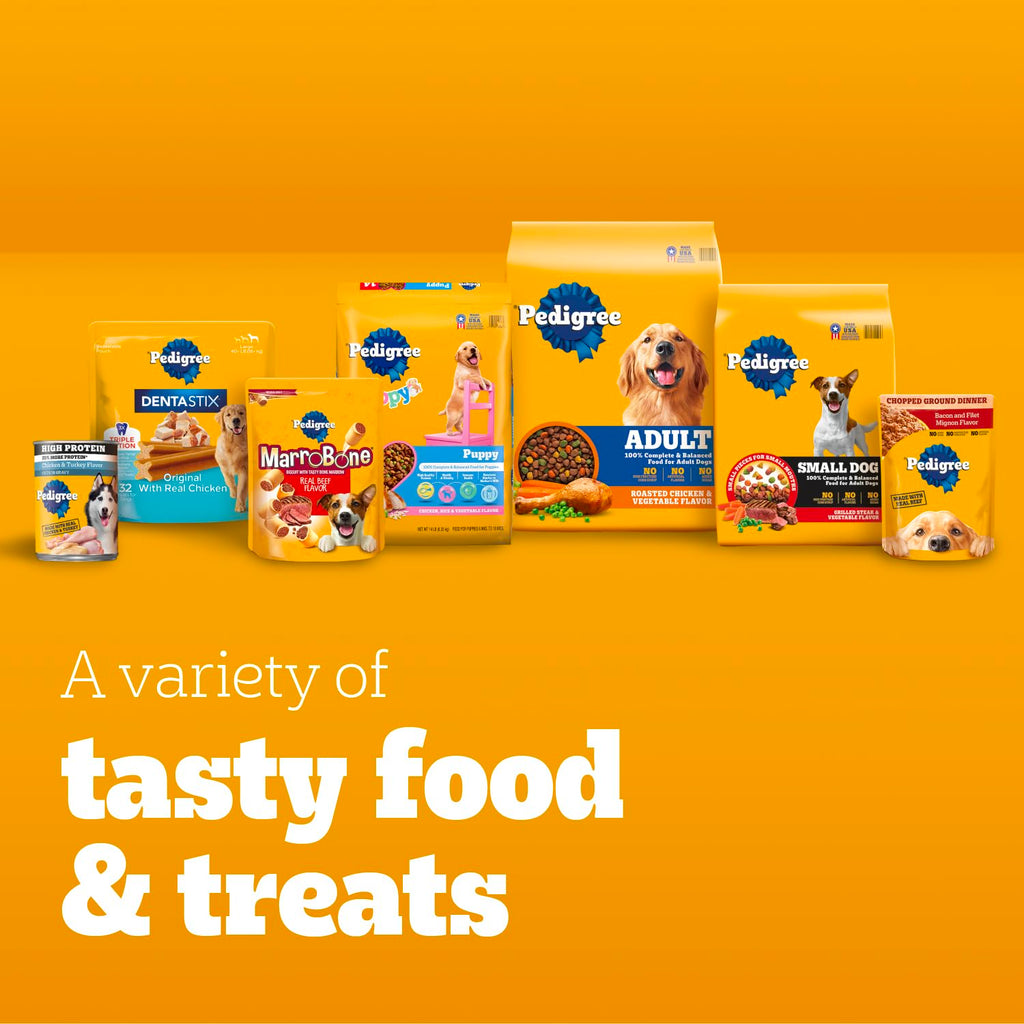 Pedigree Chopped Ground Dinner Wet Dog Food Pouches Variety Pack, 3.5 oz, 18 Count - Chicken, Beef, Bacon & Cheese Flavors