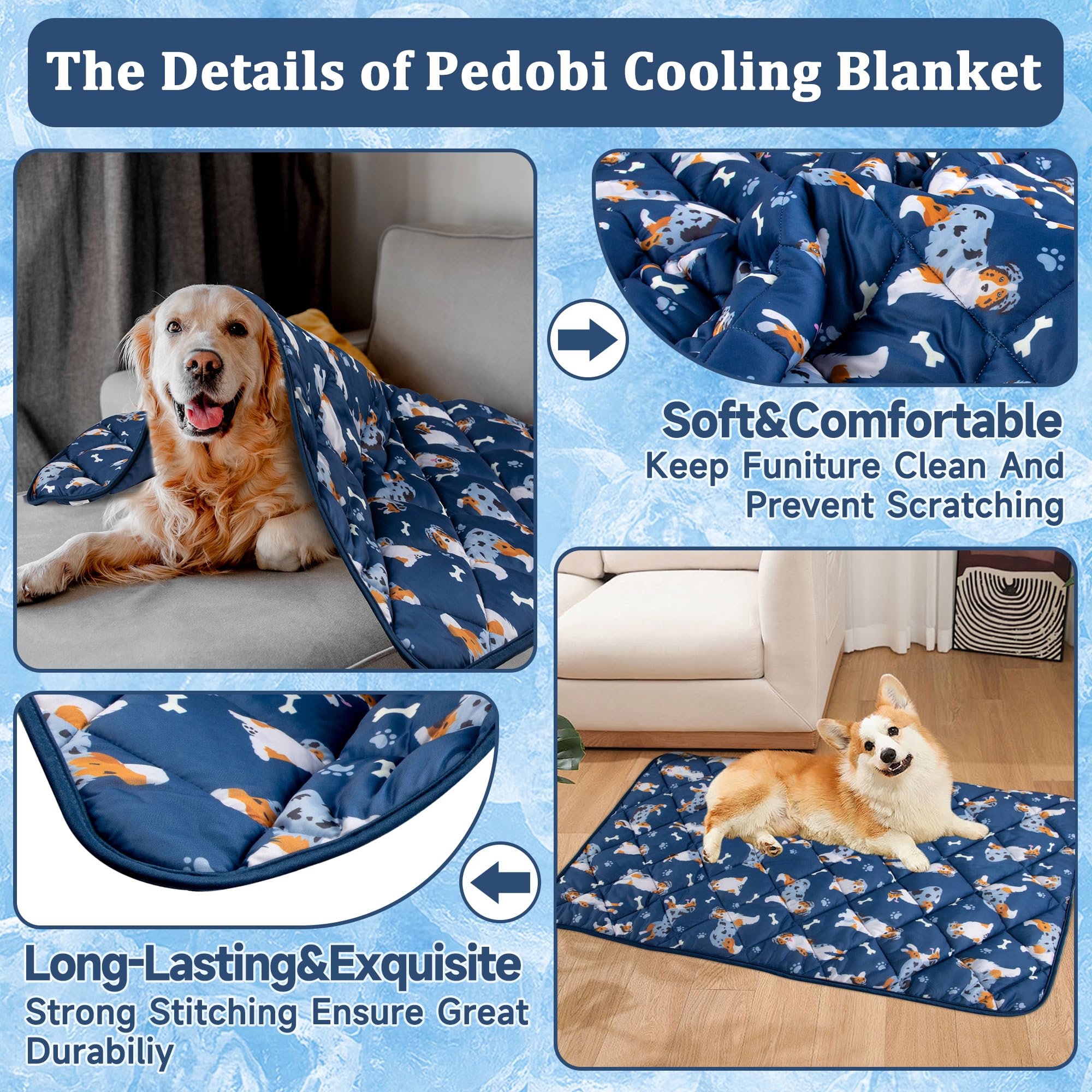 Pedobi Dog Cooling Mat 28x40 - Lightweight Ice Silk Cooling Blanket for Dogs and Cats, Machine Washable Furniture Protector