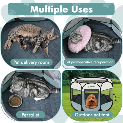 Persure Small Pop-Up Pet Playpen - Portable Indoor Outdoor Dog Cat Recovery Pen with Pad (Grey)