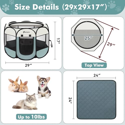 Persure Small Pop-Up Pet Playpen - Portable Indoor Outdoor Dog Cat Recovery Pen with Pad (Grey)