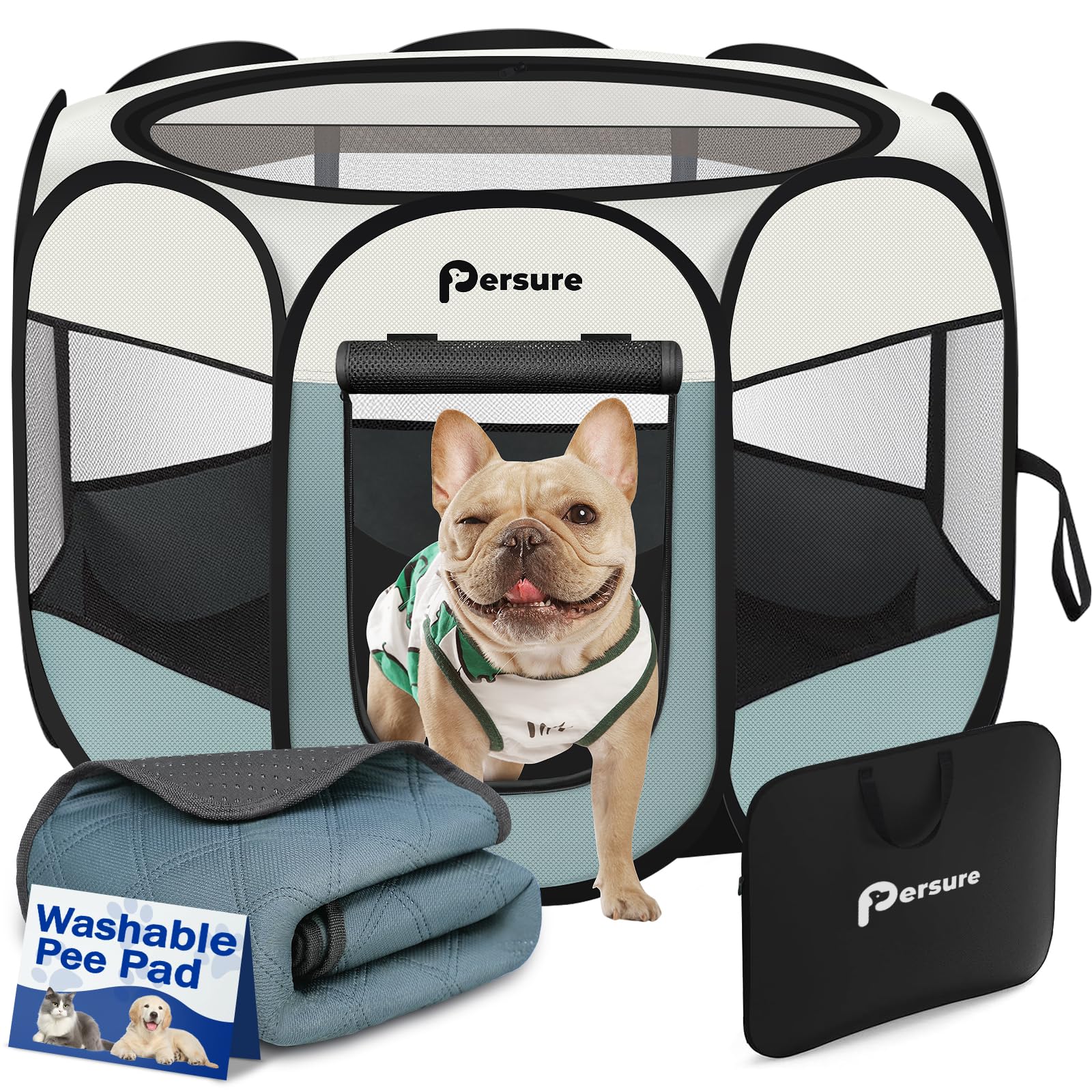Persure Small Pop-Up Pet Playpen - Portable Indoor Outdoor Dog Cat Recovery Pen with Pad (Grey)