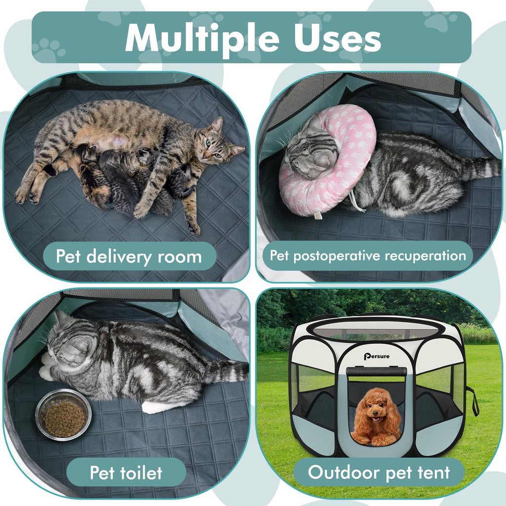 Persure Small Pop-Up Pet Playpen - Portable Indoor Outdoor Dog Cat Recovery Pen with Pad (Grey)