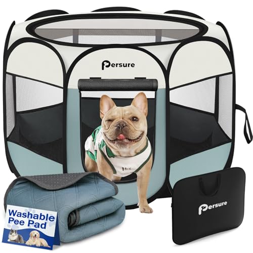 Persure Small Pop-Up Pet Playpen - Portable Indoor Outdoor Dog Cat Recovery Pen with Pad (Grey)