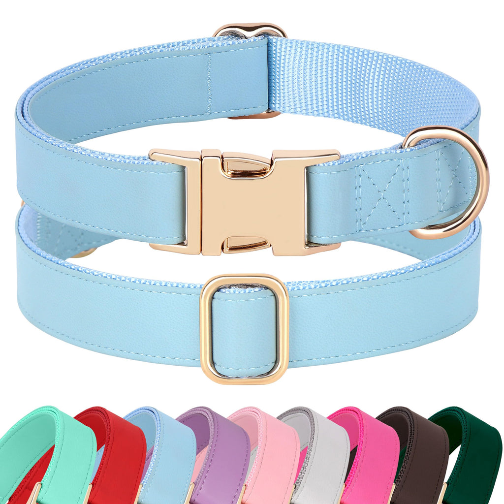 PET ARTIST Soft PU Leather Dog Collar for Medium Dogs - Blue, Nylon Padded with Quick Release Metal Buckle, Adjustable 13-19" Neck