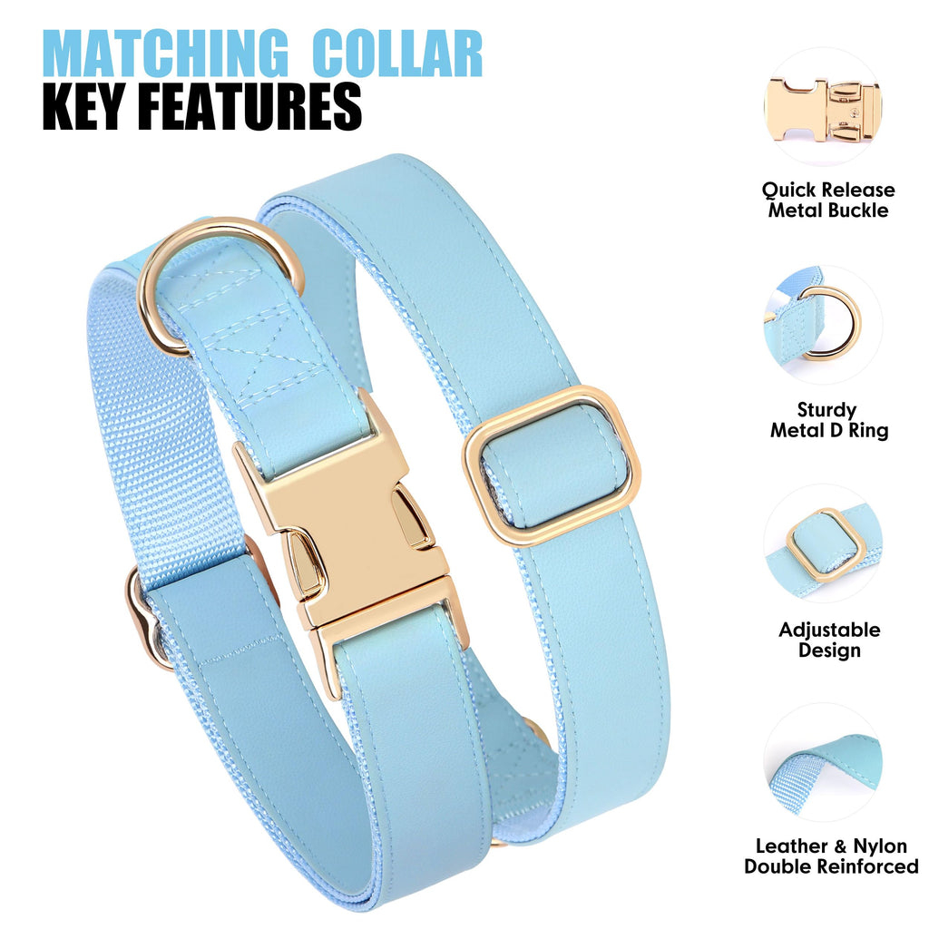 PET ARTIST Soft PU Leather Dog Collar for Medium Dogs - Blue, Nylon Padded with Quick Release Metal Buckle, Adjustable 13-19" Neck