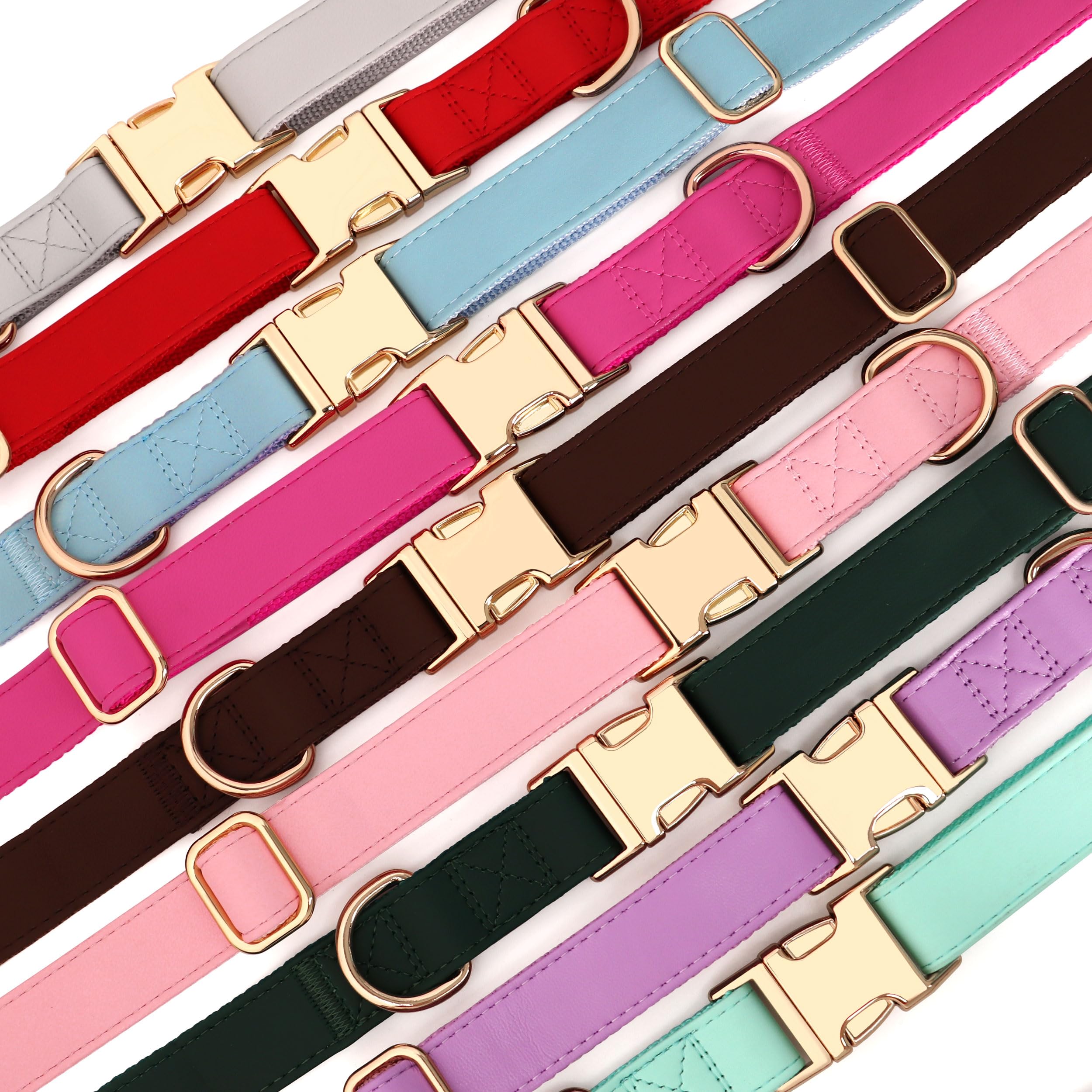 PET ARTIST Soft PU Leather Dog Collar for Medium Dogs - Blue, Nylon Padded with Quick Release Metal Buckle, Adjustable 13-19" Neck