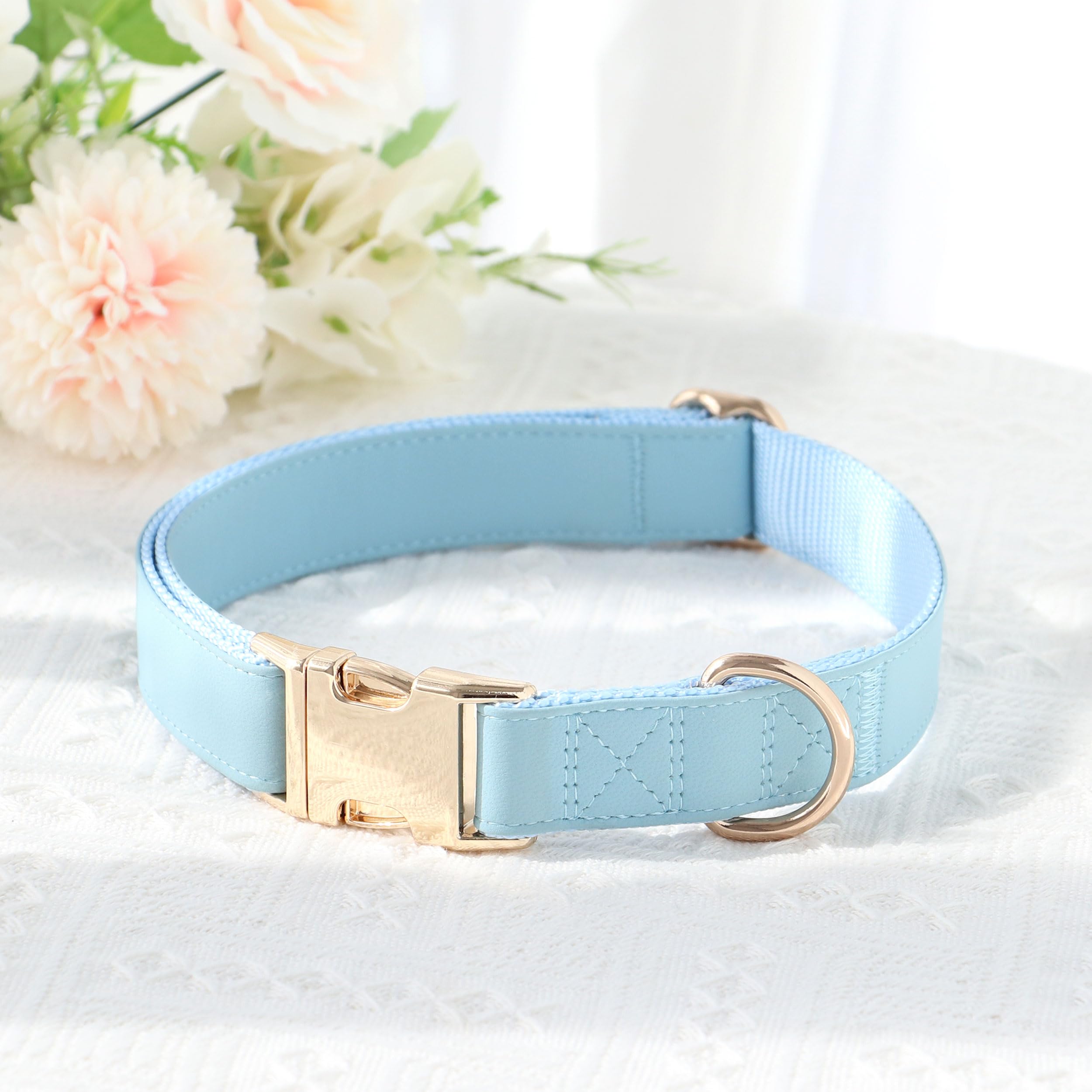 PET ARTIST Soft PU Leather Dog Collar for Medium Dogs - Blue, Nylon Padded with Quick Release Metal Buckle, Adjustable 13-19" Neck
