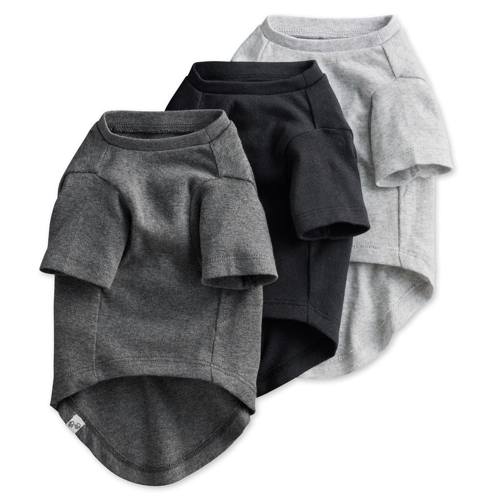 Pet Passion Toby 3-Pack Organic Cotton Dog Tees – Gray Ombre, X-Small (5-12 lbs)