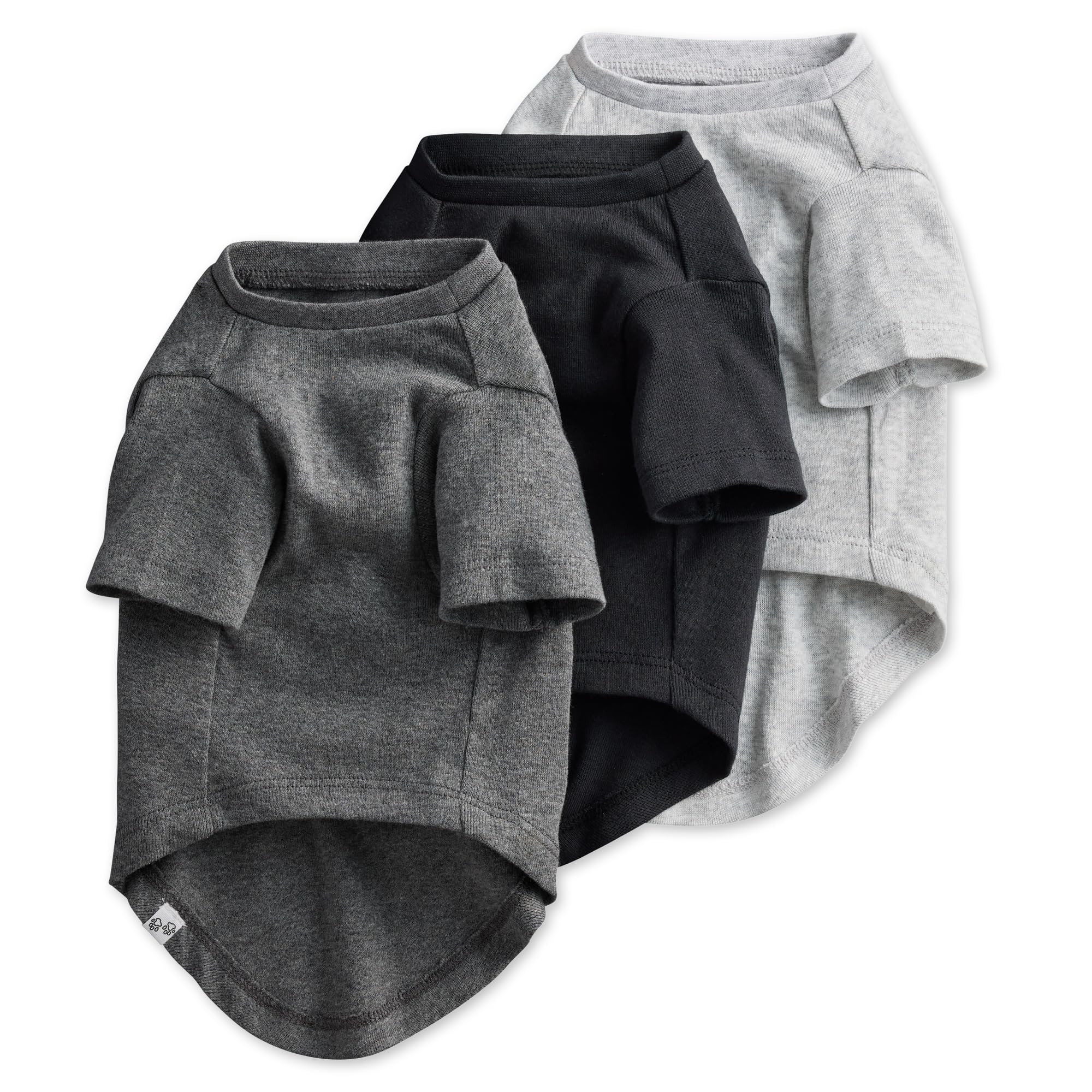 Pet Passion Toby 3-Pack Organic Cotton Dog Tees – Gray Ombre, X-Small (5-12 lbs)