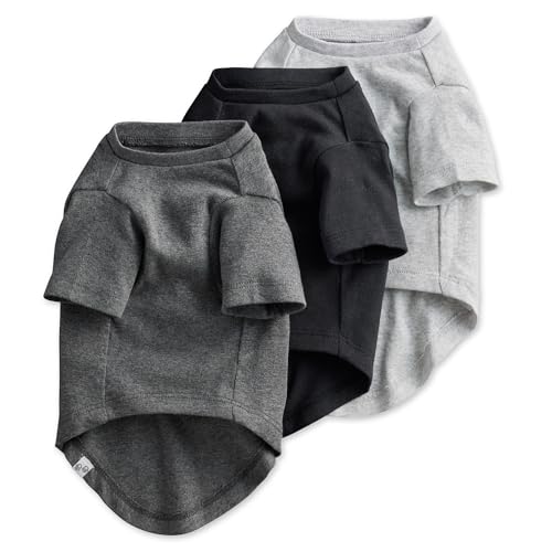 Pet Passion Toby 3-Pack Organic Cotton Dog Tees – Gray Ombre, X-Small (5-12 lbs)