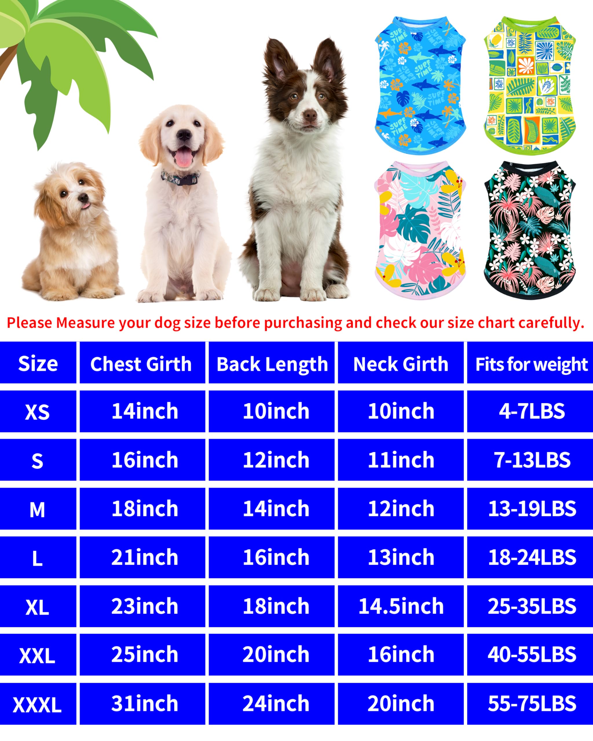 PET SHOW 4-Pack Dog Hawaiian Shirts – UPF 50+ Sun Protection Sleeveless Tank Tops for Small to Medium Dogs (Medium)