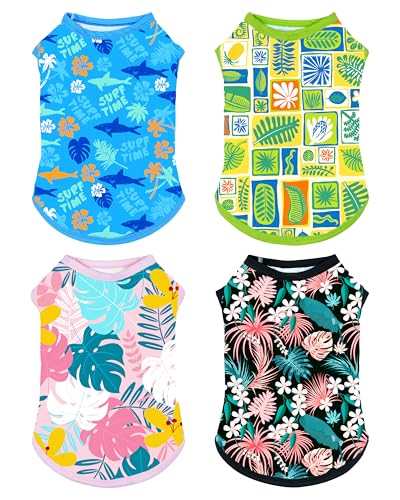 PET SHOW 4-Pack Dog Hawaiian Shirts – UPF 50+ Sun Protection Sleeveless Tank Tops for Small to Medium Dogs (Medium)