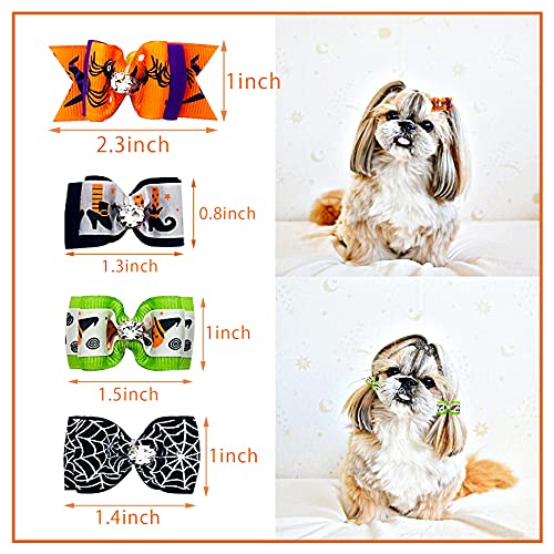PET SHOW 50pcs Halloween Small Dog Hair Bows – Handmade Ribbon Bows with Rhinestones for Pets