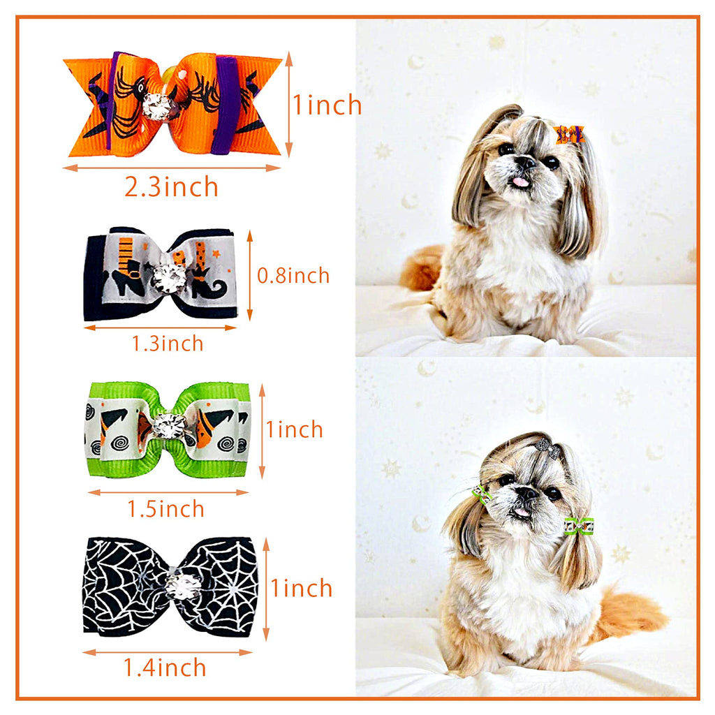 PET SHOW 50pcs Halloween Small Dog Hair Bows – Handmade Ribbon Bows with Rhinestones for Pets