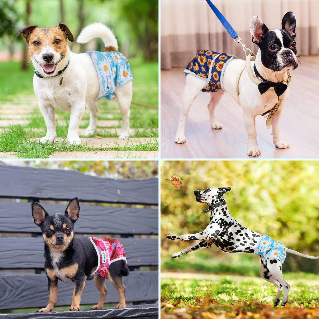 Pet Soft 3-Pack Washable Female Dog Diapers – Reusable Period Panties for Dogs in Heat, Size M (Flower Pattern)