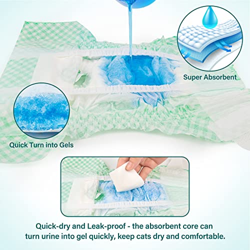 Pet Soft Disposable Cat Diapers XXS - 24 Pack Green Plaid for Small Pets Under 5 lbs