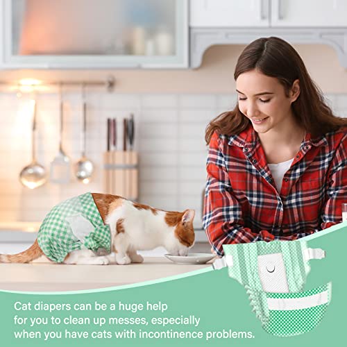 Pet Soft Disposable Cat Diapers XXS - 24 Pack Green Plaid for Small Pets Under 5 lbs