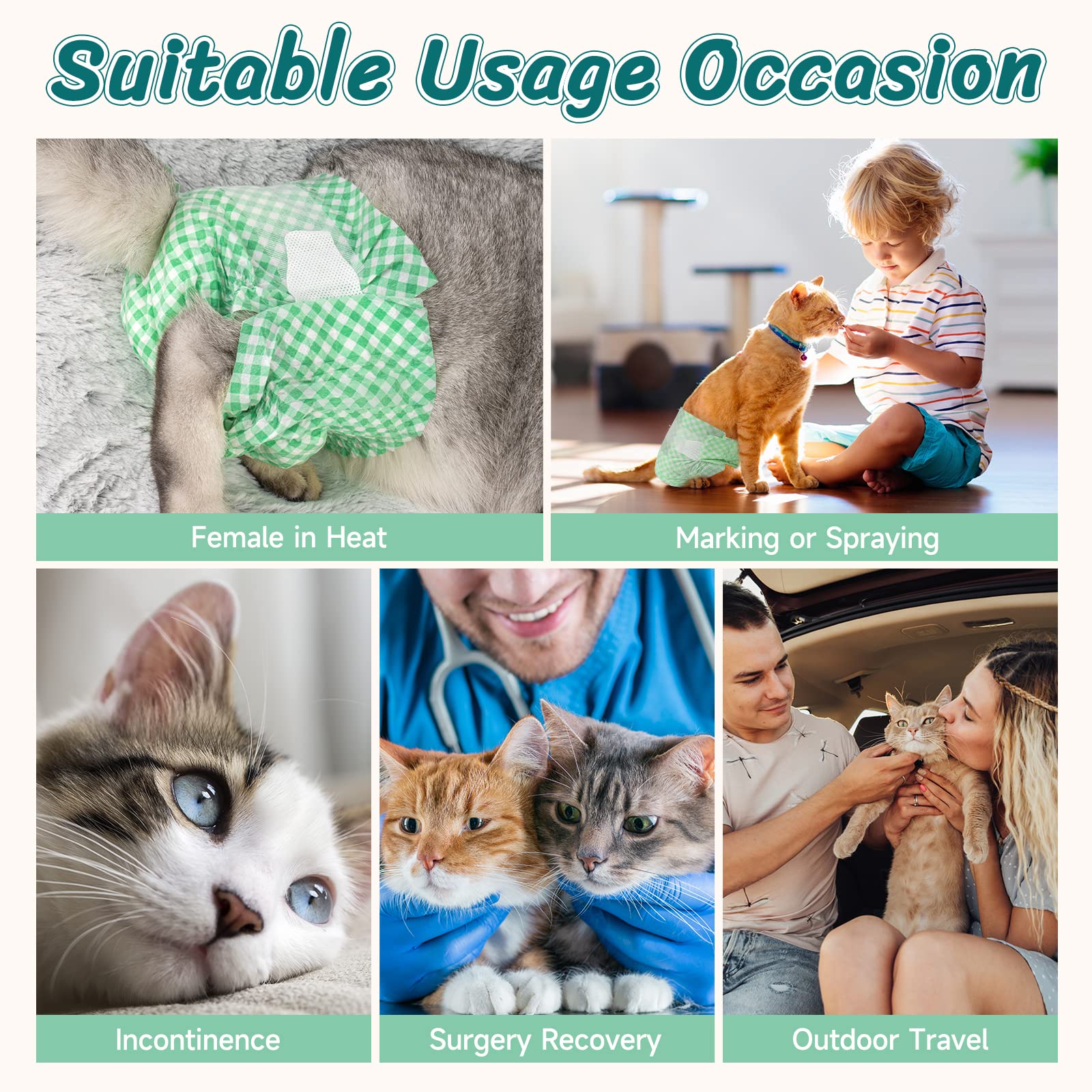 Pet Soft Disposable Cat Diapers XXS - 24 Pack Green Plaid for Small Pets Under 5 lbs