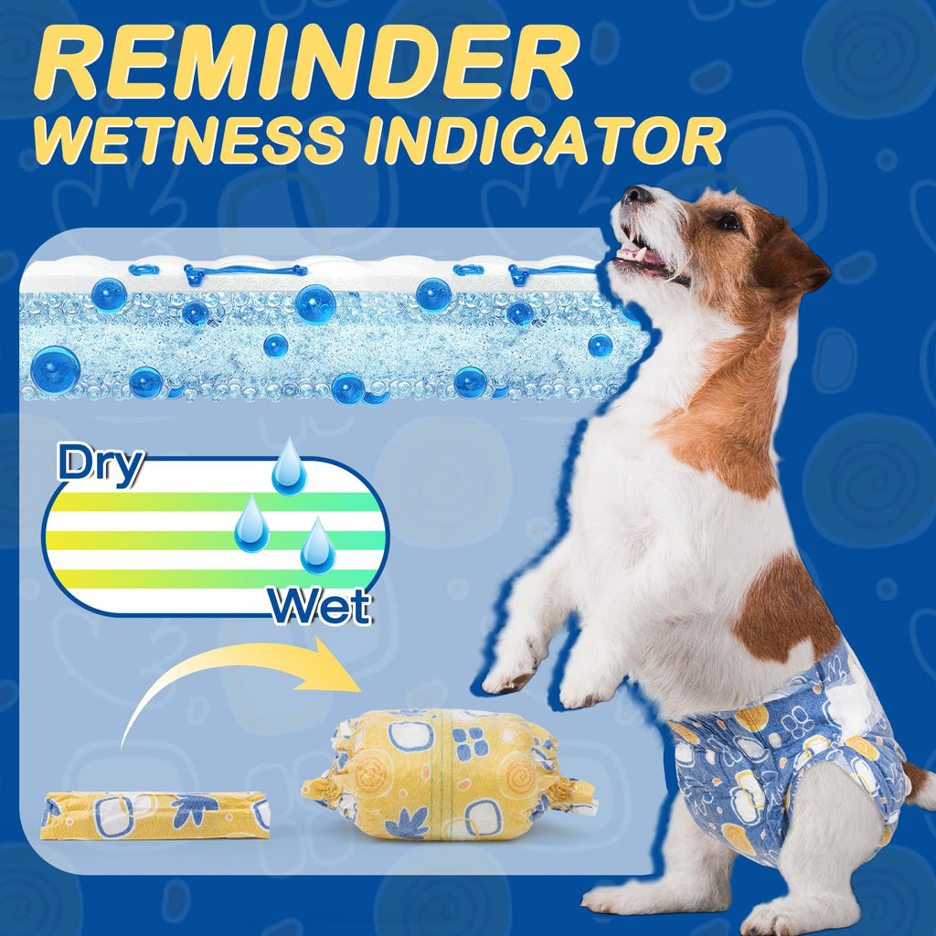 Pet Soft Disposable Dog Diapers for Females - XXS, 30 Pack with Wetness Indicator, Mixed Patterns
