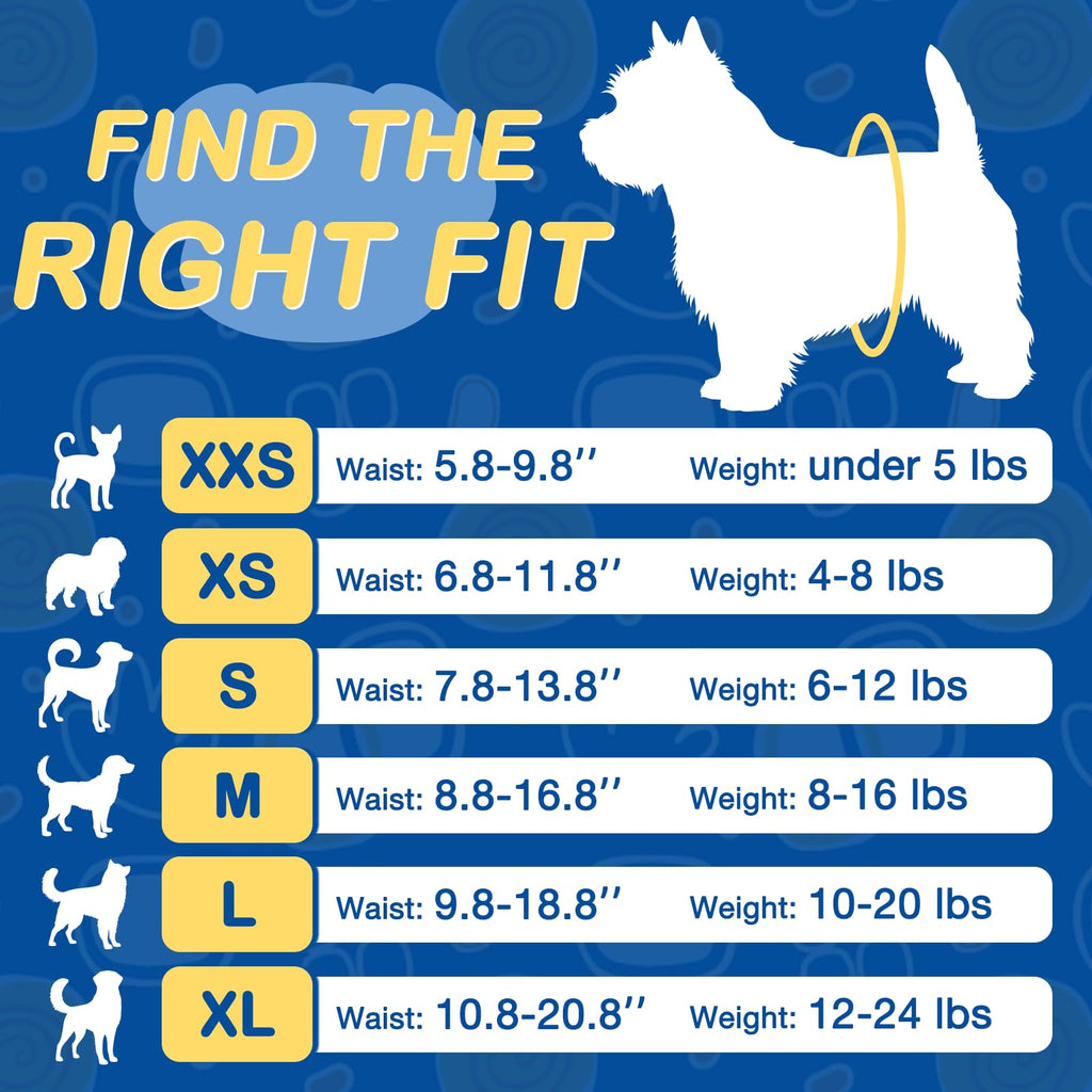 Pet Soft Disposable Dog Diapers for Females - XXS, 30 Pack with Wetness Indicator, Mixed Patterns