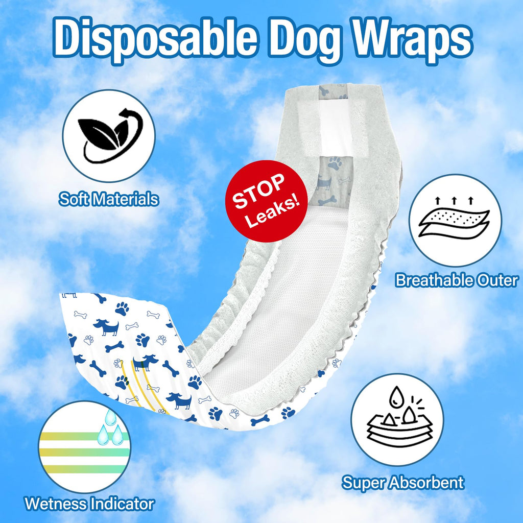 Pet Soft Disposable Male Dog Diapers, Small 20-Pack with Wetness Indicator, Blue
