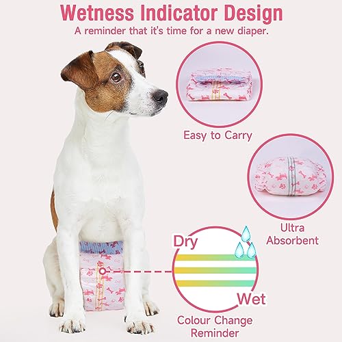 Pet Soft Large Disposable Dog Diapers for Females - 20 Pack with Wetness Indicator, Adjustable Foam Tail Hole - Red