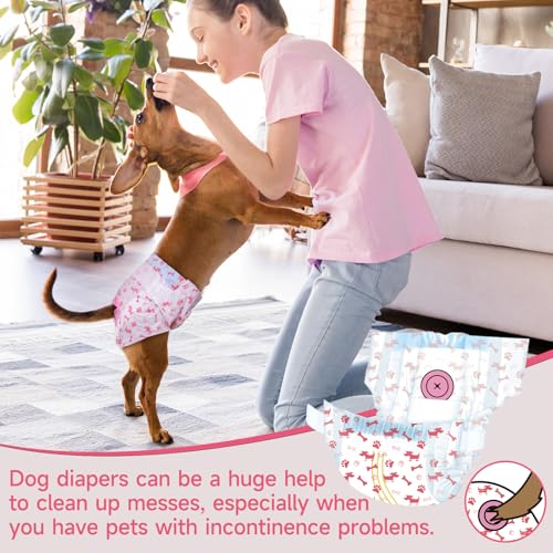 Pet Soft Large Disposable Dog Diapers for Females - 20 Pack with Wetness Indicator, Adjustable Foam Tail Hole - Red