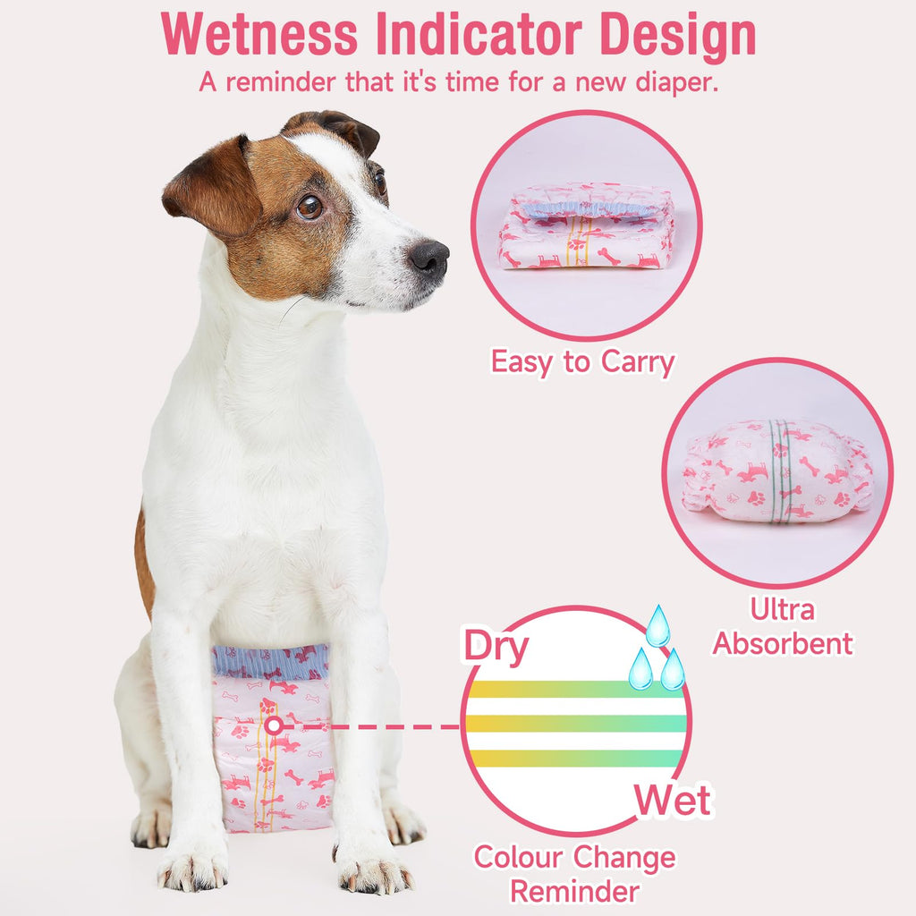 Pet Soft Large Disposable Dog Diapers for Females - 20 Pack with Wetness Indicator, Adjustable Foam Tail Hole - Red