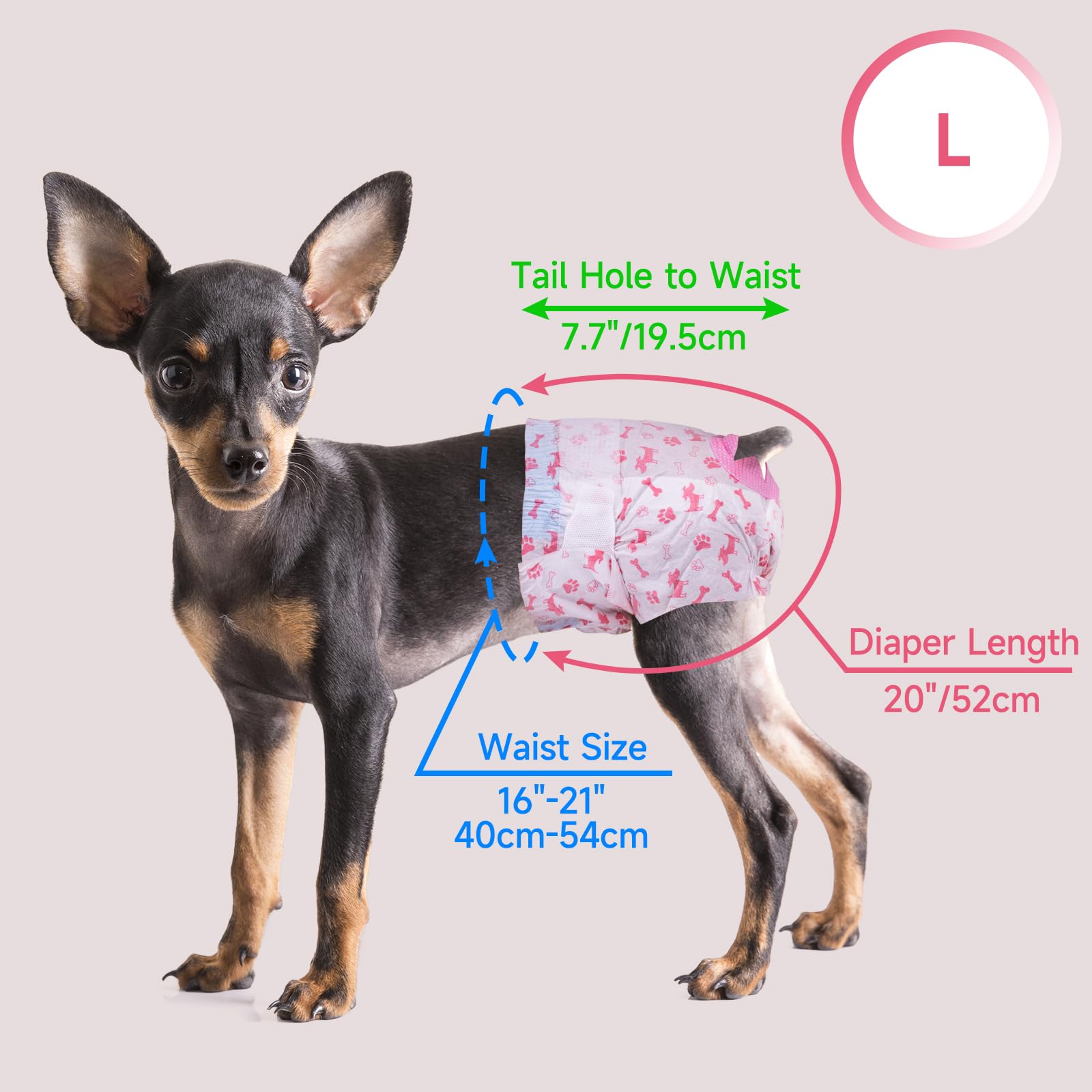 Pet Soft Large Disposable Dog Diapers for Females - 20 Pack with Wetness Indicator, Adjustable Foam Tail Hole - Red