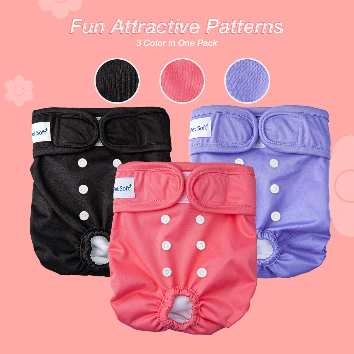 Pet Soft Washable Female Dog Diapers (3 Pack) - Small, Reusable, Leak-Proof for Heat & Incontinence