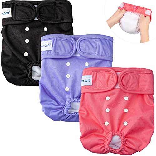 Pet Soft Washable Female Dog Diapers (3 Pack) - Small, Reusable, Leak-Proof for Heat & Incontinence