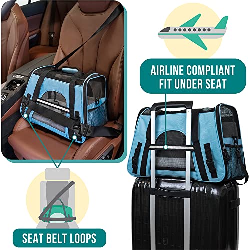 PetAmi Airline Approved Pet Carrier - Soft Sided Travel Bag for Cats & Small Dogs, Light Blue, 17x10x11 inches