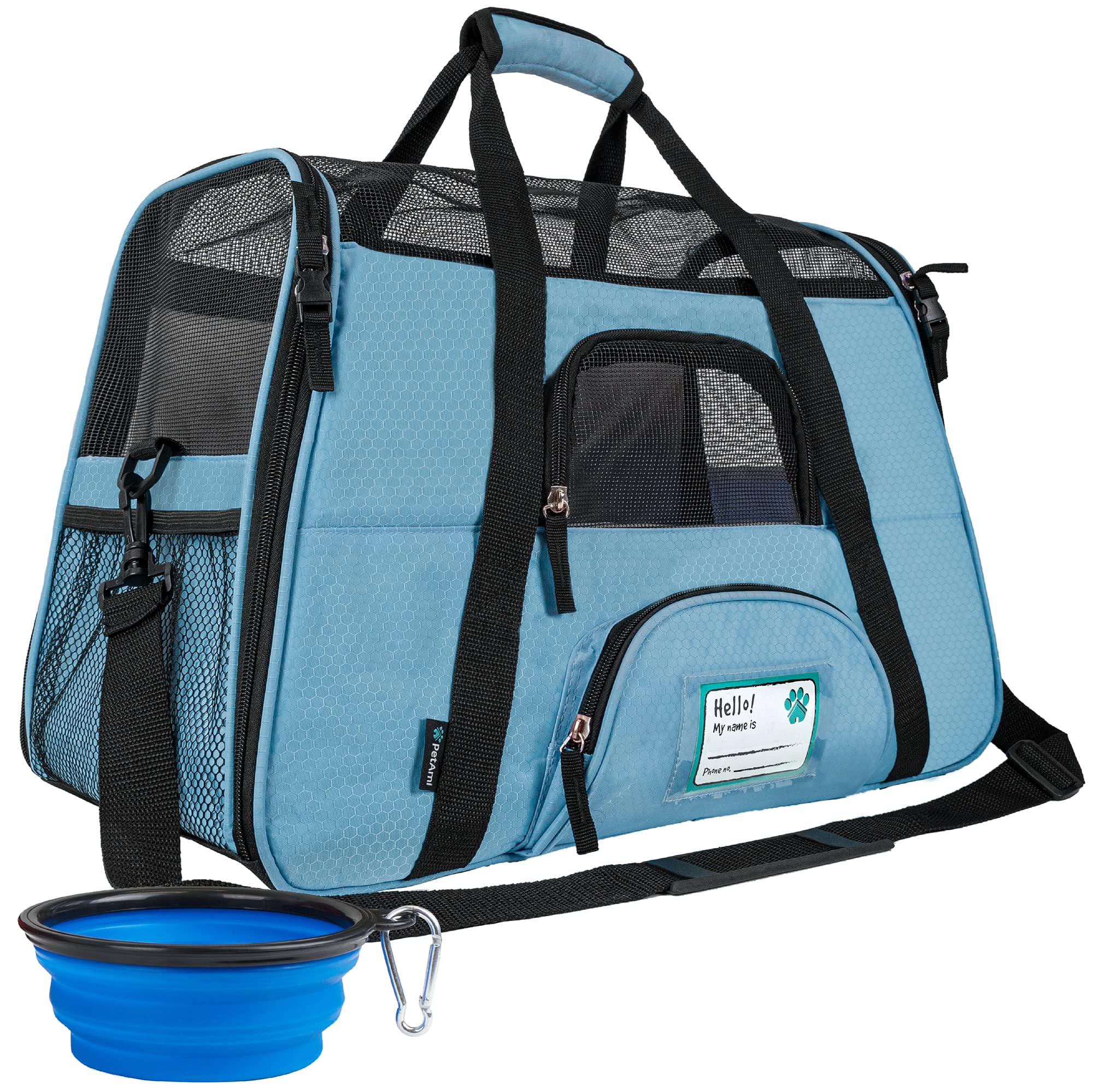 PetAmi Airline Approved Pet Carrier - Soft Sided Travel Bag for Cats & Small Dogs, Light Blue, 17x10x11 inches