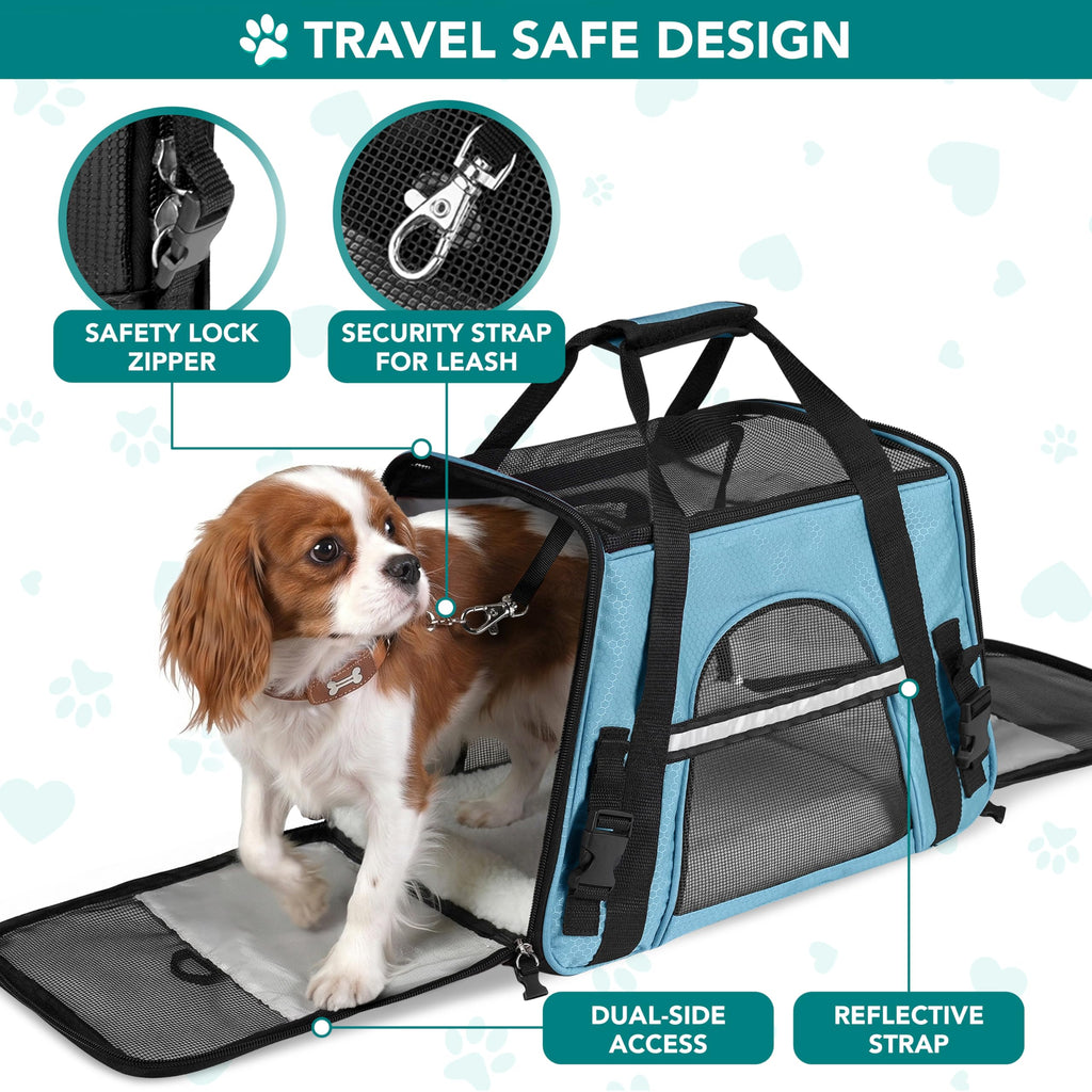 PetAmi Airline Approved Pet Carrier - Soft Sided Travel Bag for Cats & Small Dogs, Light Blue, 17x10x11 inches