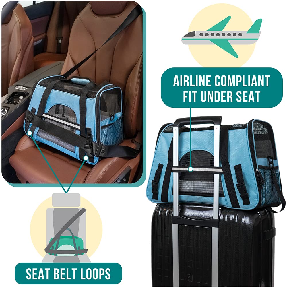 PetAmi Airline Approved Pet Carrier - Soft Sided Travel Bag for Cats & Small Dogs, Light Blue, 17x10x11 inches