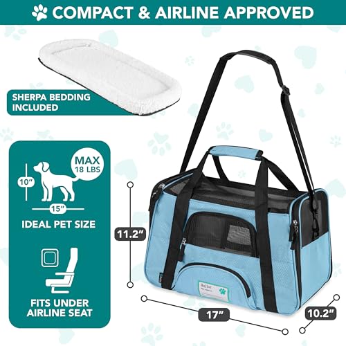 PetAmi Airline Approved Pet Carrier - Soft Sided Travel Bag for Cats & Small Dogs, Light Blue, 17x10x11 inches