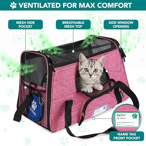 PetAmi Airline Approved Pet Carrier for Cats & Small Dogs - Soft Sided, Heather Pink, Fits Under Seat, Up to 18 lbs