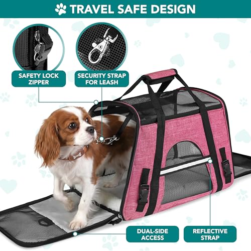 PetAmi Airline Approved Pet Carrier for Cats & Small Dogs - Soft Sided, Heather Pink, Fits Under Seat, Up to 18 lbs