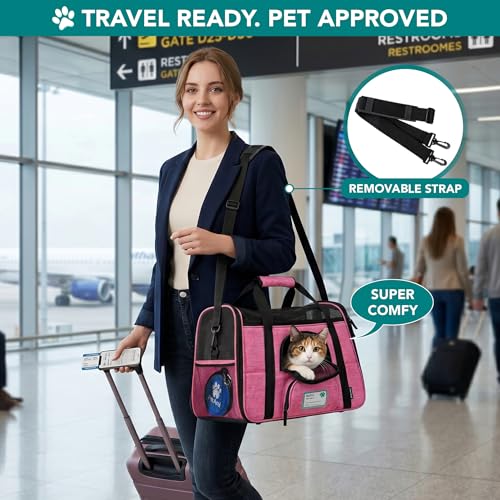 PetAmi Airline Approved Pet Carrier for Cats & Small Dogs - Soft Sided, Heather Pink, Fits Under Seat, Up to 18 lbs