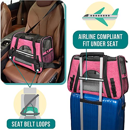 PetAmi Airline Approved Pet Carrier for Cats & Small Dogs - Soft Sided, Heather Pink, Fits Under Seat, Up to 18 lbs