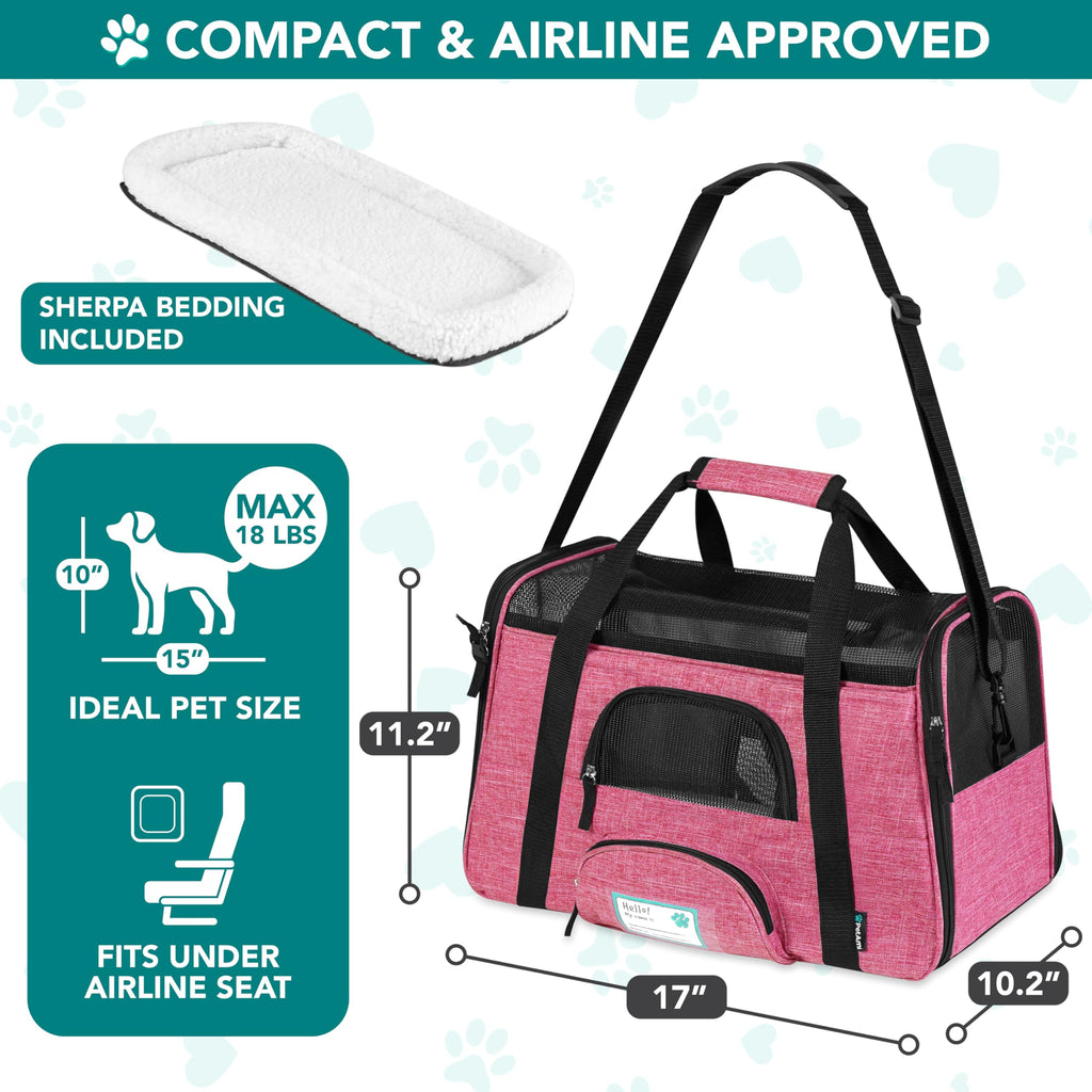 PetAmi Airline Approved Pet Carrier for Cats & Small Dogs - Soft Sided, Heather Pink, Fits Under Seat, Up to 18 lbs