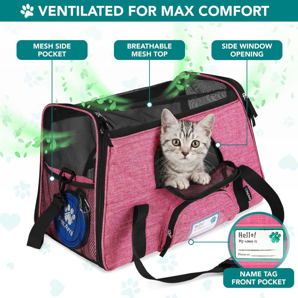 PetAmi Airline Approved Pet Carrier for Cats & Small Dogs - Soft Sided, Heather Pink, Fits Under Seat, Up to 18 lbs