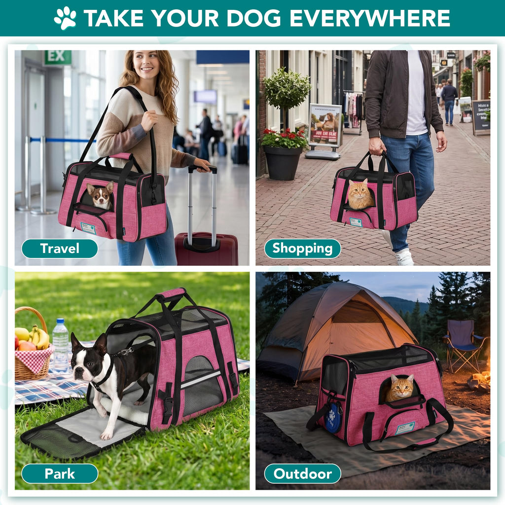 PetAmi Airline Approved Pet Carrier for Cats & Small Dogs - Soft Sided, Heather Pink, Fits Under Seat, Up to 18 lbs