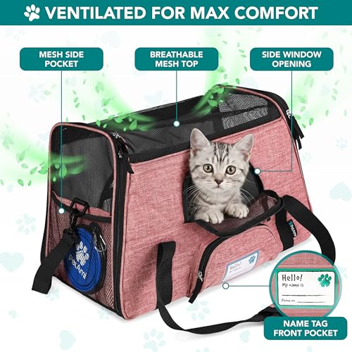 PetAmi Airline Approved Pet Carrier for Cats & Small Dogs - Soft Sided Travel Bag with Sherpa Bed, Light Red, Up to 18 lbs